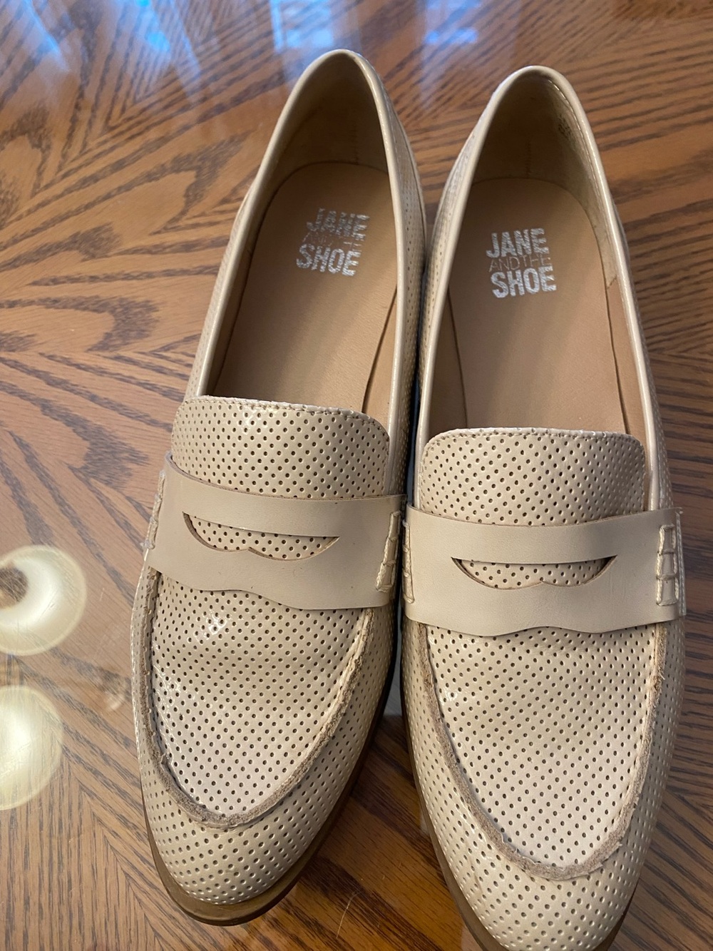 JANE AND THE SHOE Perforated Neutral Beige Loafers
